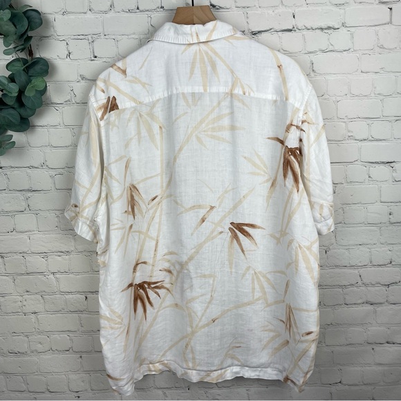 TOMMY BAHAMA 100% White Linen Bamboo Design Short Sleeve Shirt size XL - Picture 2 of 5